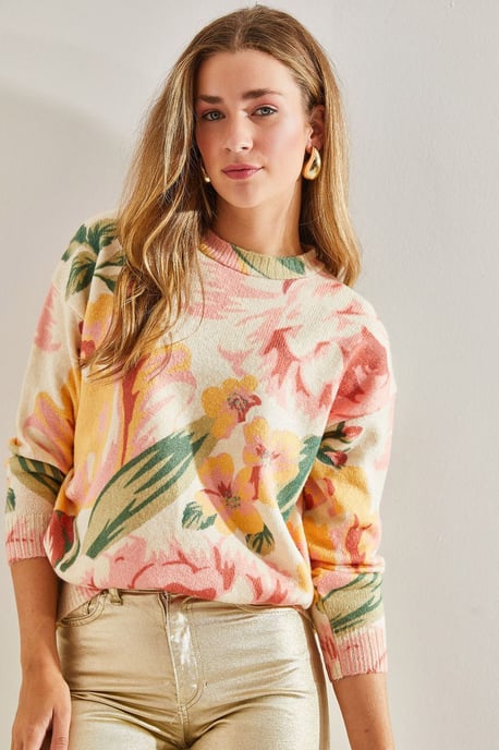 Pattern Knit Sweater with Crew Neck - Image 2