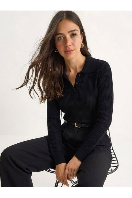 Getextureerde Polo Kraag Sweater - Image 2