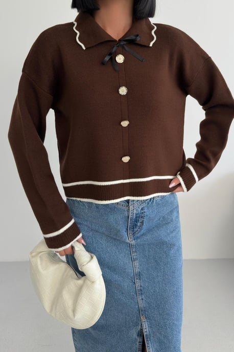 Textured Polo Hals Gebreide Trui met Lintdetail - Image 4