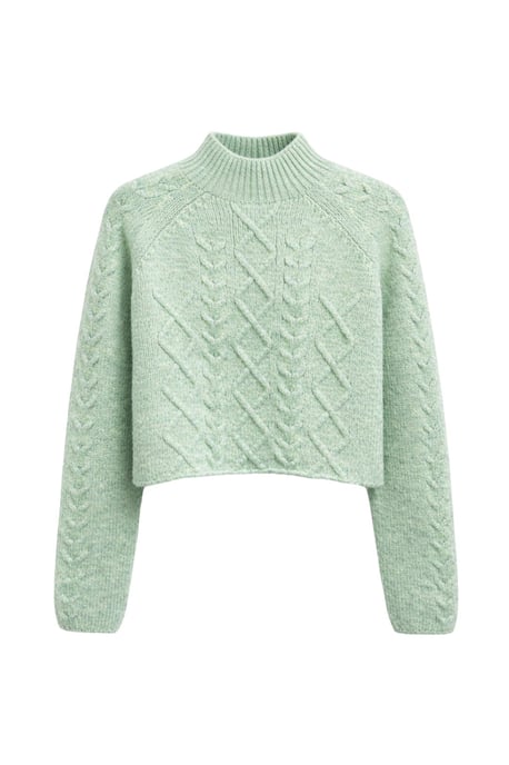 Argyle Pattern Ribbed Half Turtleneck Sweater - Image 1