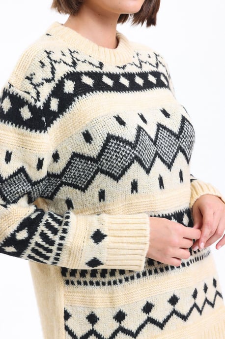 Mönstrad Rundhalsad Oversized Tröja - Image 3