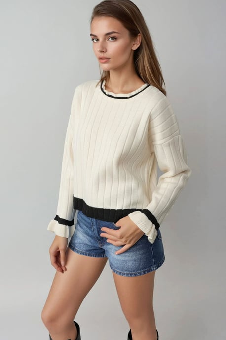Striped Knit Sweater with Crew Neck - Image 2