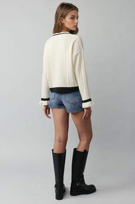 Striped Knit Sweater with Crew Neck - Image 3