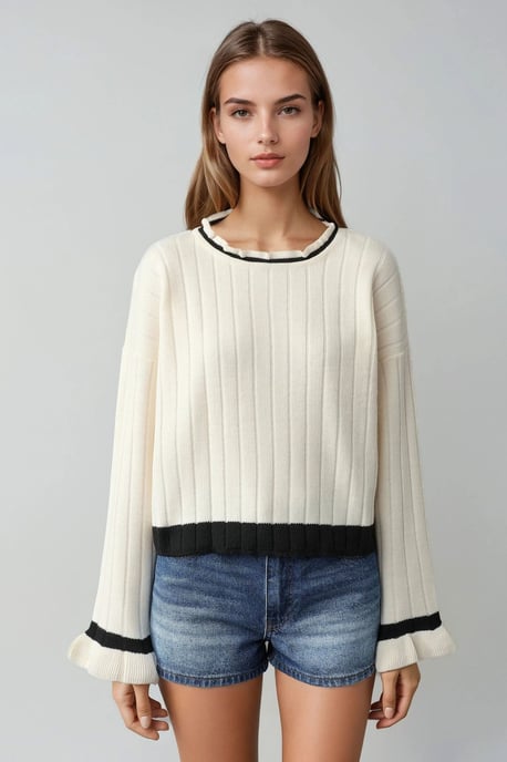 Striped Knit Sweater with Crew Neck - Image 6