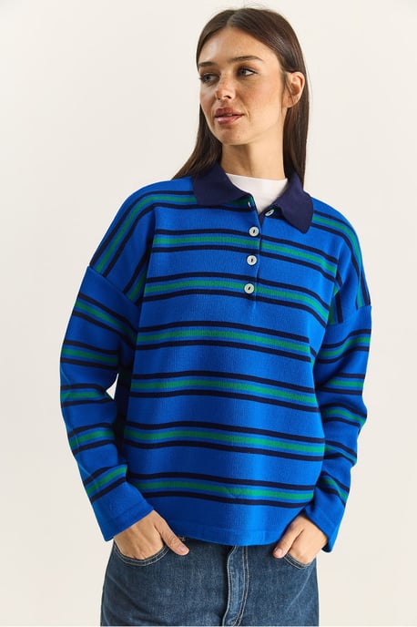 Randig Polocravat Knapplångtröja - Image 2