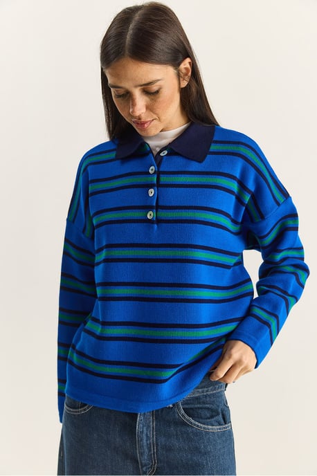 Randig Polocravat Knapplångtröja - Image 3