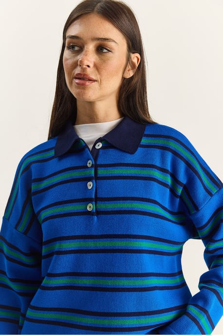 Randig Polocravat Knapplångtröja - Image 6