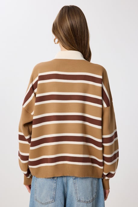 Randig sweater med polo-krage - Image 5