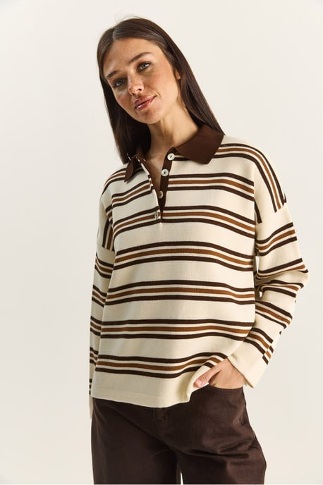 Randig Polocravat Knapplångtröja - Image 4