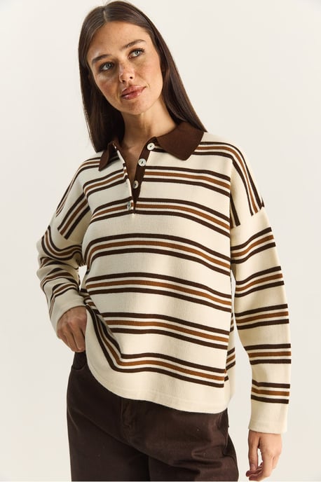 Randig Polocravat Knapplångtröja - Image 5
