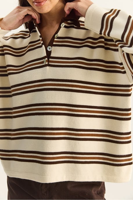 Randig Polocravat Knapplångtröja - Image 6