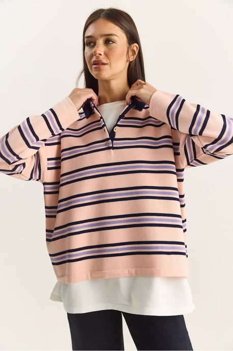 Randig Polocravat Knapplångtröja - Image 4