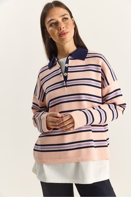 Randig Polocravat Knapplångtröja - Image 5