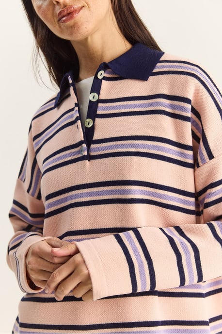 Randig Polocravat Knapplångtröja - Image 6