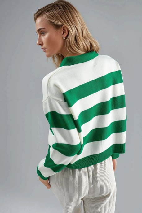 Striped Knit Polo Collar Sweater - Image 3