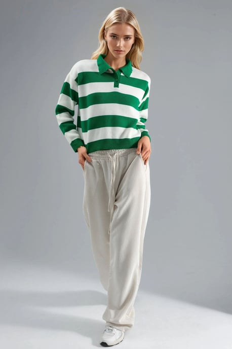 Striped Knit Polo Collar Sweater - Image 5