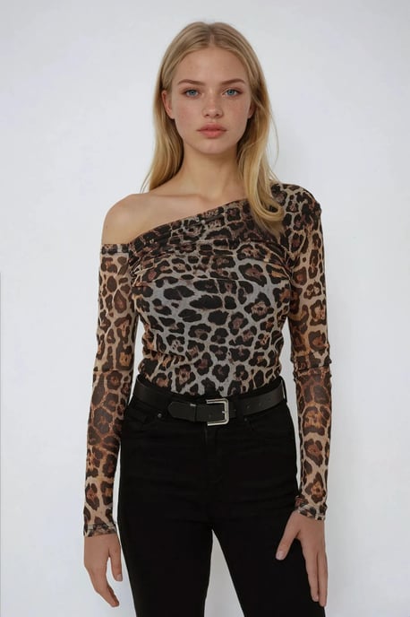 Asymmetrische Kraag Tuele Blouse - Image 1