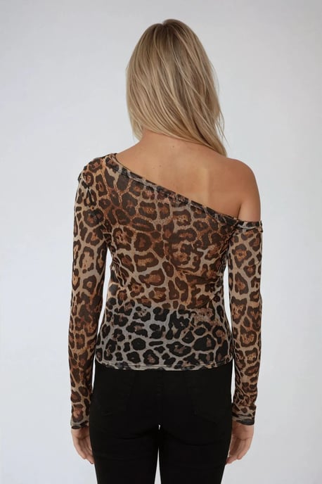 Asymmetrische Kraag Tuele Blouse - Image 2