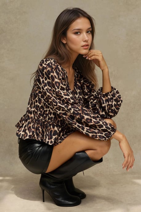 Leopardmönstrad V-ringad Blus - Image 3