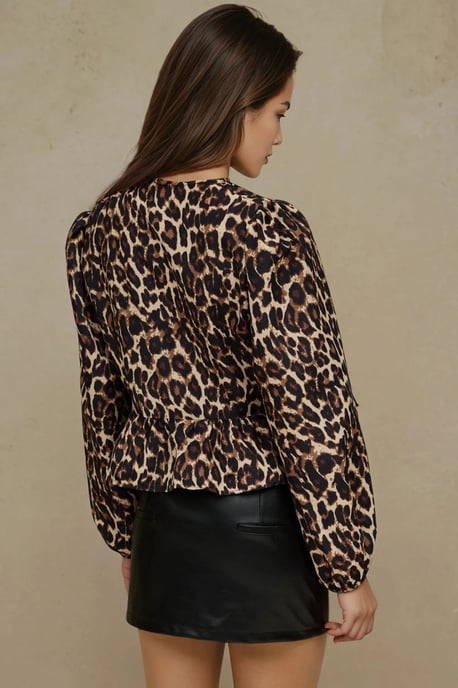Leopardmönstrad V-ringad Blus - Image 5