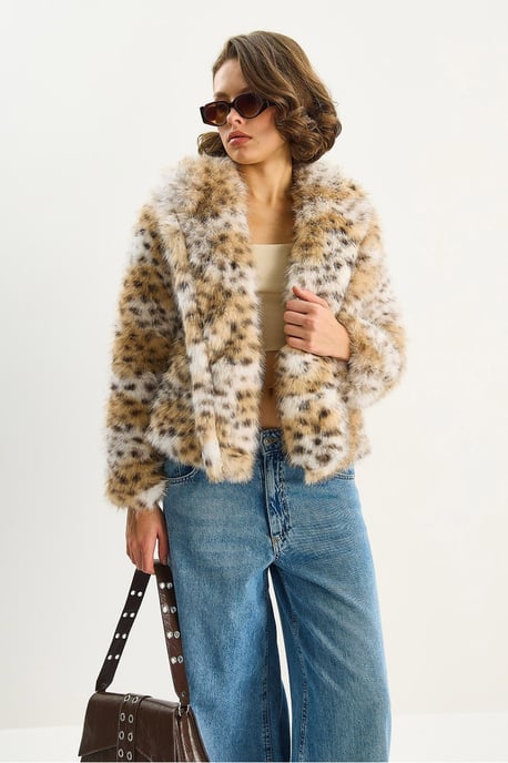 Oversized leopardmönstrad fuskpälsjacka - Image 2