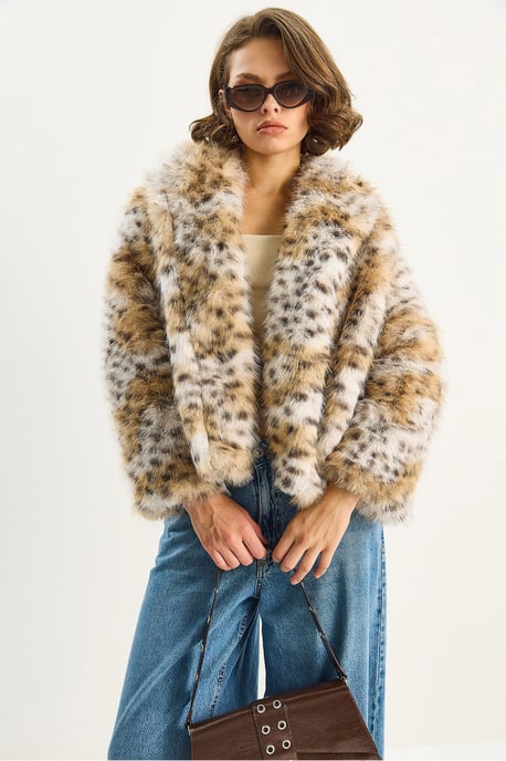 Oversized leopardmönstrad fuskpälsjacka - Image 3