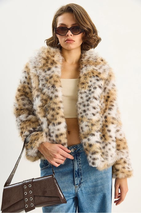 Oversized leopardmönstrad fuskpälsjacka - Image 4