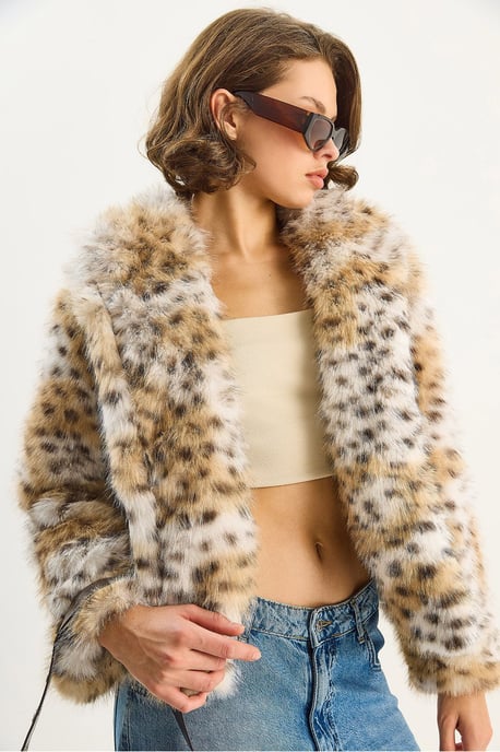 Oversized leopardmönstrad fuskpälsjacka - Image 5