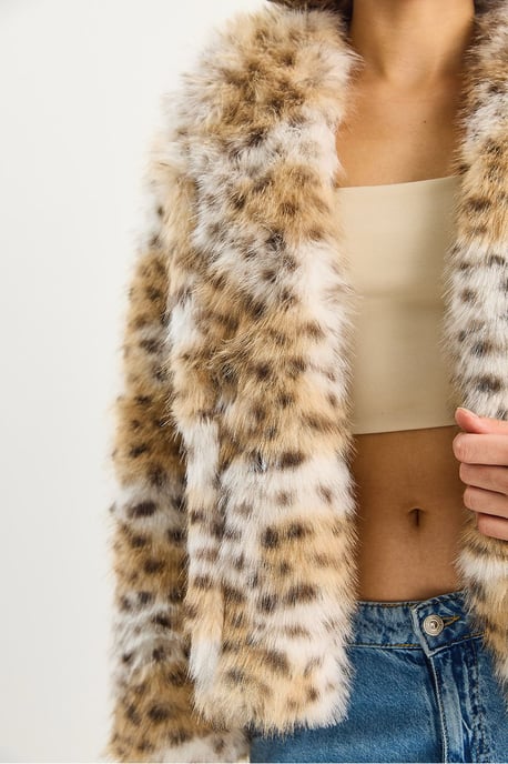 Oversized leopardmönstrad fuskpälsjacka - Image 6
