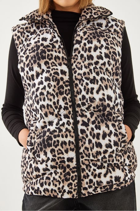 Leopardprint Mouwloze Nepleer Puffer Jacket - Image 2