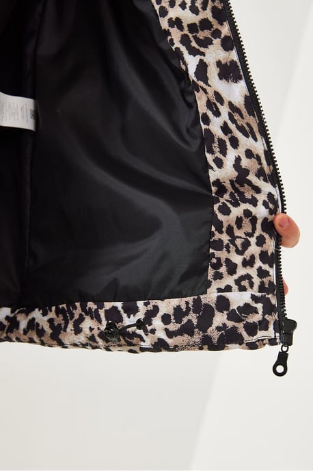 Leopardprint Mouwloze Nepleer Puffer Jacket - Image 3