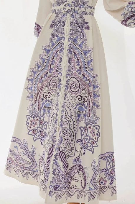 Printed Long Sleeve Maxi Dress with Belt - Image 2