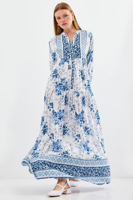 Geprinte V-hals Maxi-jurk - Image 1