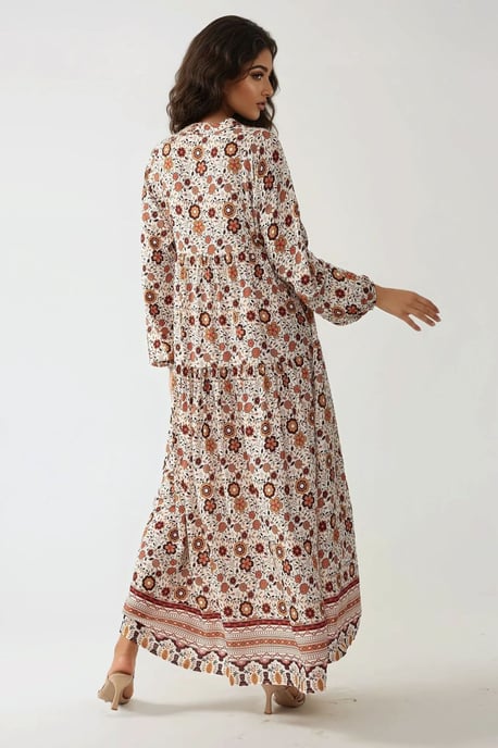 Geprinte V-hals Maxi-jurk met Knopen - Image 6