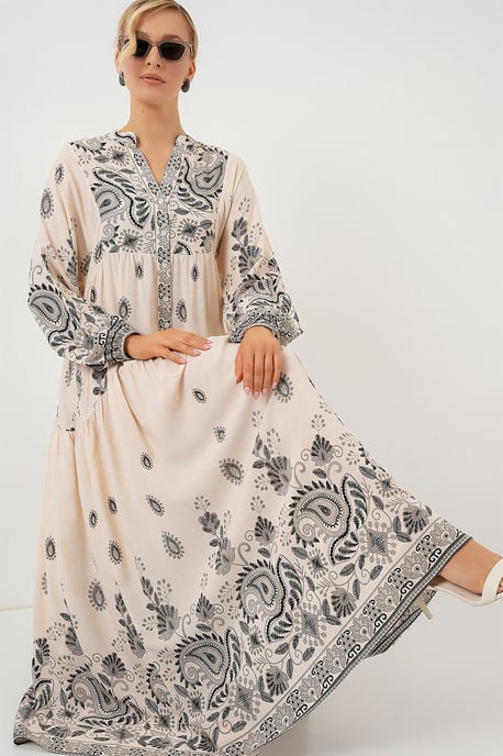 Patroon V-hals Maxi-jurk met knoopsluiting - Image 2