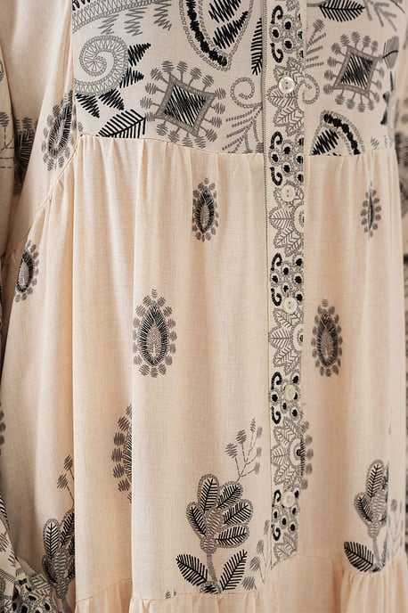 Patroon V-hals Maxi-jurk met knoopsluiting - Image 3