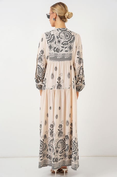 Patroon V-hals Maxi-jurk met knoopsluiting - Image 4