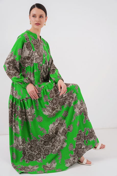 Geprinte V-hals Maxi-jurk met knoopsluiting - Image 2