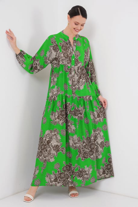 Geprinte V-hals Maxi-jurk met knoopsluiting - Image 3