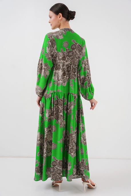 Geprinte V-hals Maxi-jurk met knoopsluiting - Image 5