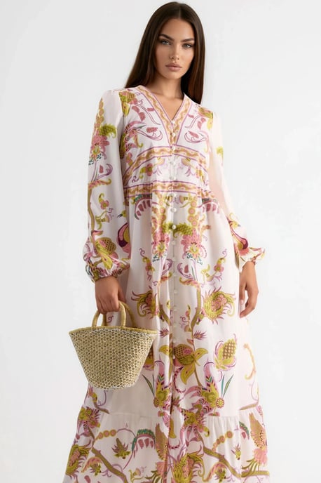 Gevormde Maxi Jurk met V-hals en Print - Image 1