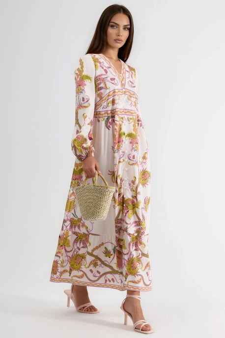 Gevormde Maxi Jurk met V-hals en Print - Image 3