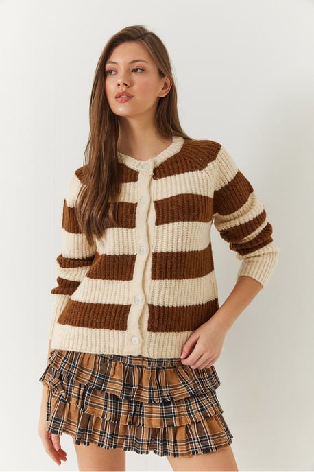 Gestreepte Gebreide Cardigan met Knopen Sluiting - Image 3