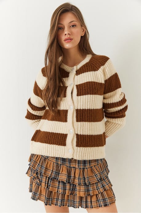 Gestreepte Gebreide Cardigan met Knopen Sluiting - Image 4