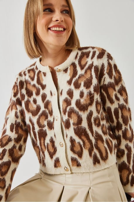 Leopardprint Gebreide Cardigan met Knopen Sluiting - Image 2