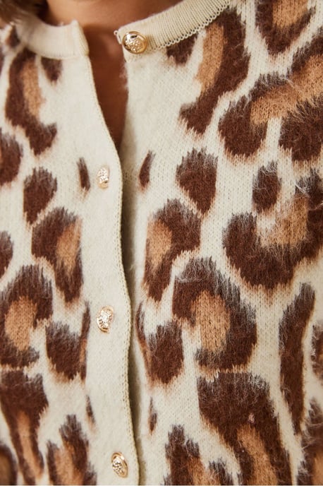 Leopardprint Gebreide Cardigan met Knopen Sluiting - Image 3