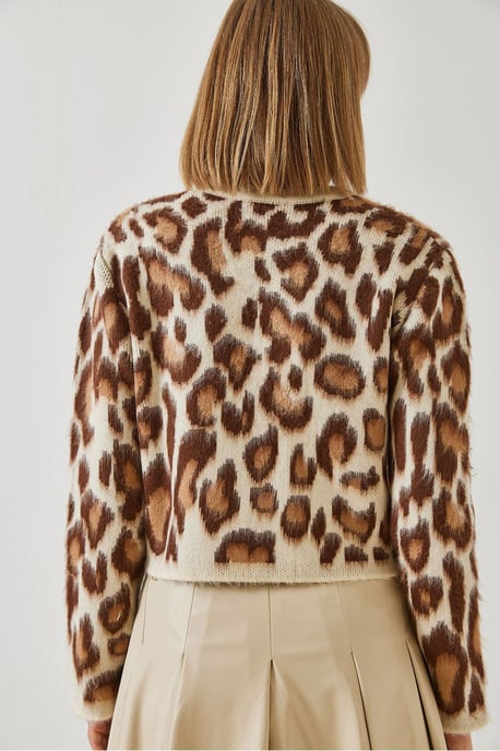 Leopardprint Gebreide Cardigan met Knopen Sluiting - Image 4