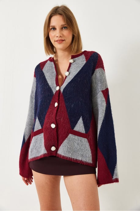 Knappt geometrisk mönstrad cardigan - Image 2