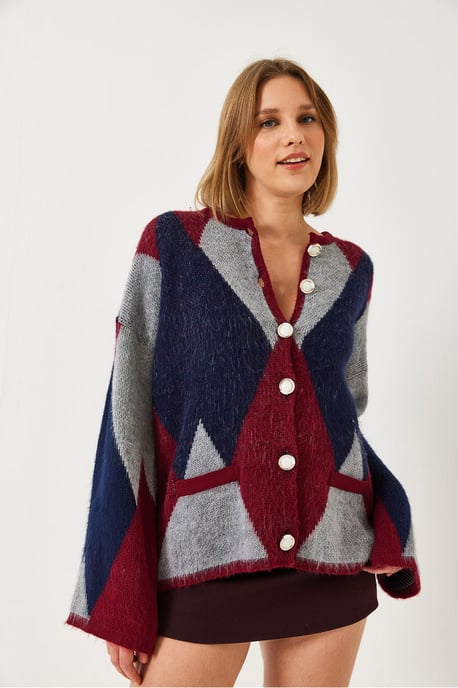 Knappt geometrisk mönstrad cardigan - Image 3