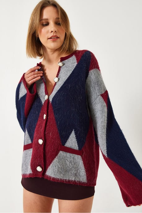 Knappt geometrisk mönstrad cardigan - Image 4
